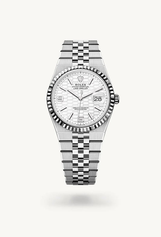 rolex Land-Dweller in White Rolesor - combination of Oystersteel and white gold, M127234-0001 - Bijoux Jamaica