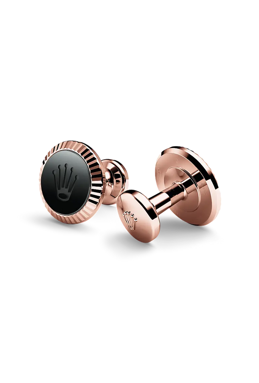 Rolex ‘Fluted’ cufflinks Everose gold and ceramic A1035 at Bijoux Jamaica
