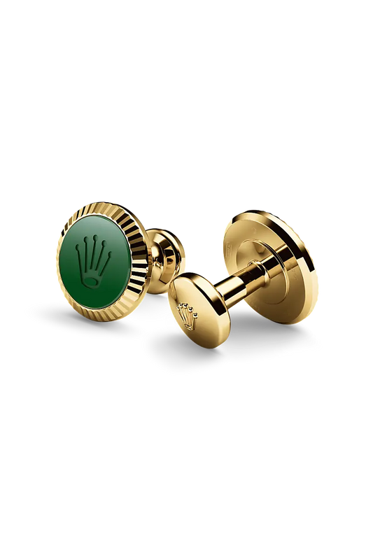 Rolex ‘Fluted’ cufflinks Yellow gold and ceramic A1038 at Bijoux Jamaica