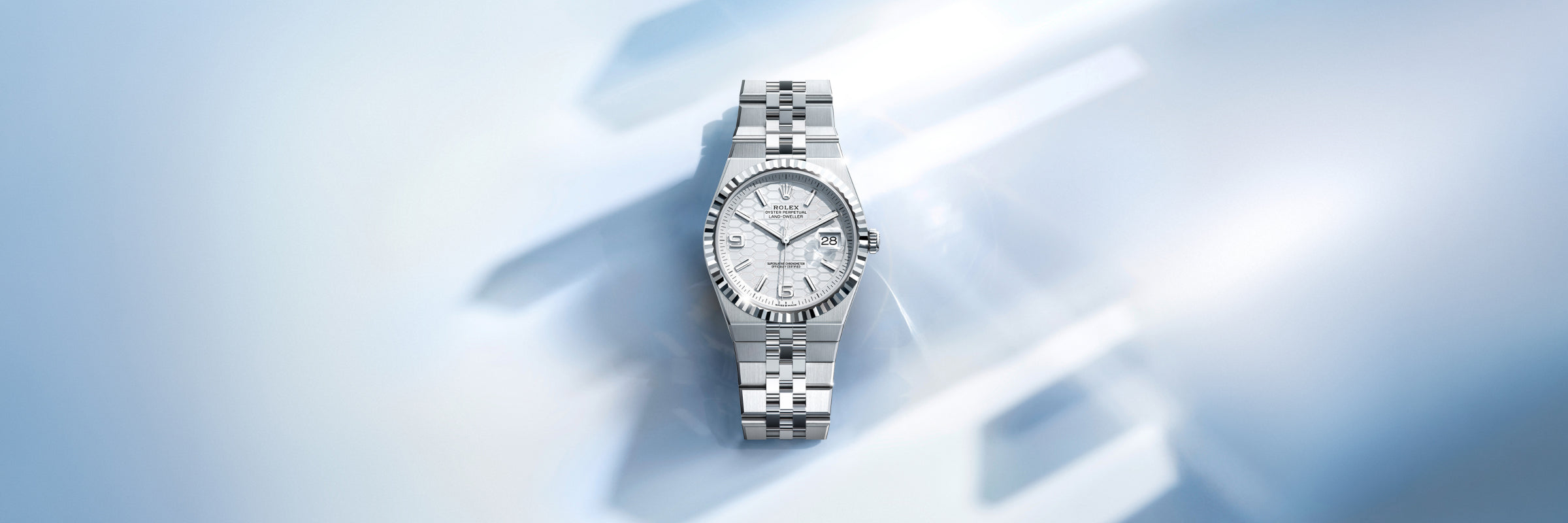 Rolex Land-Dweller in White Rolesor - combination of Oystersteel and white gold, M127234-0001 - Bijoux Jamaica