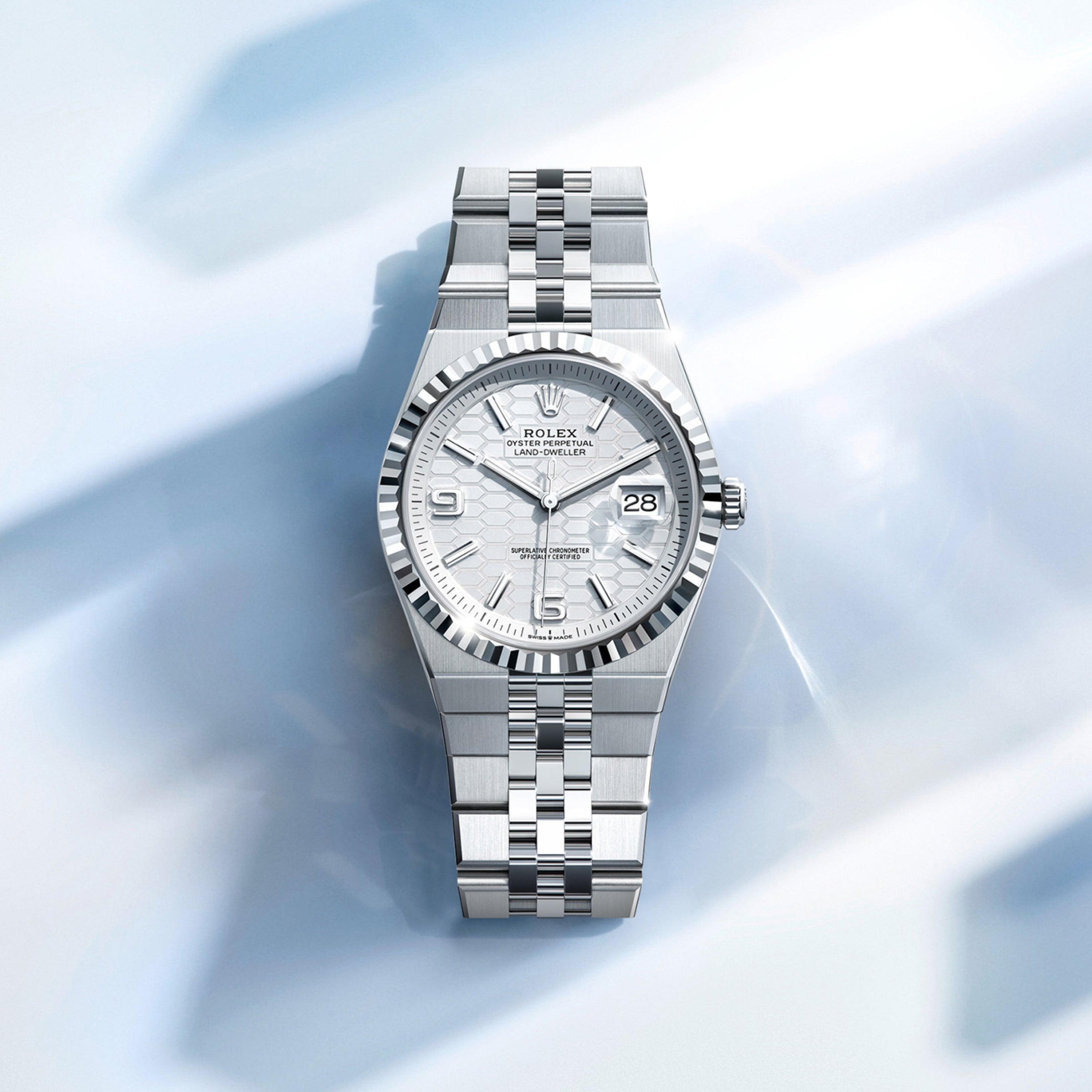 Rolex Land-Dweller in White Rolesor - combination of Oystersteel and white gold, M127234-0001 - Bijoux Jamaica
